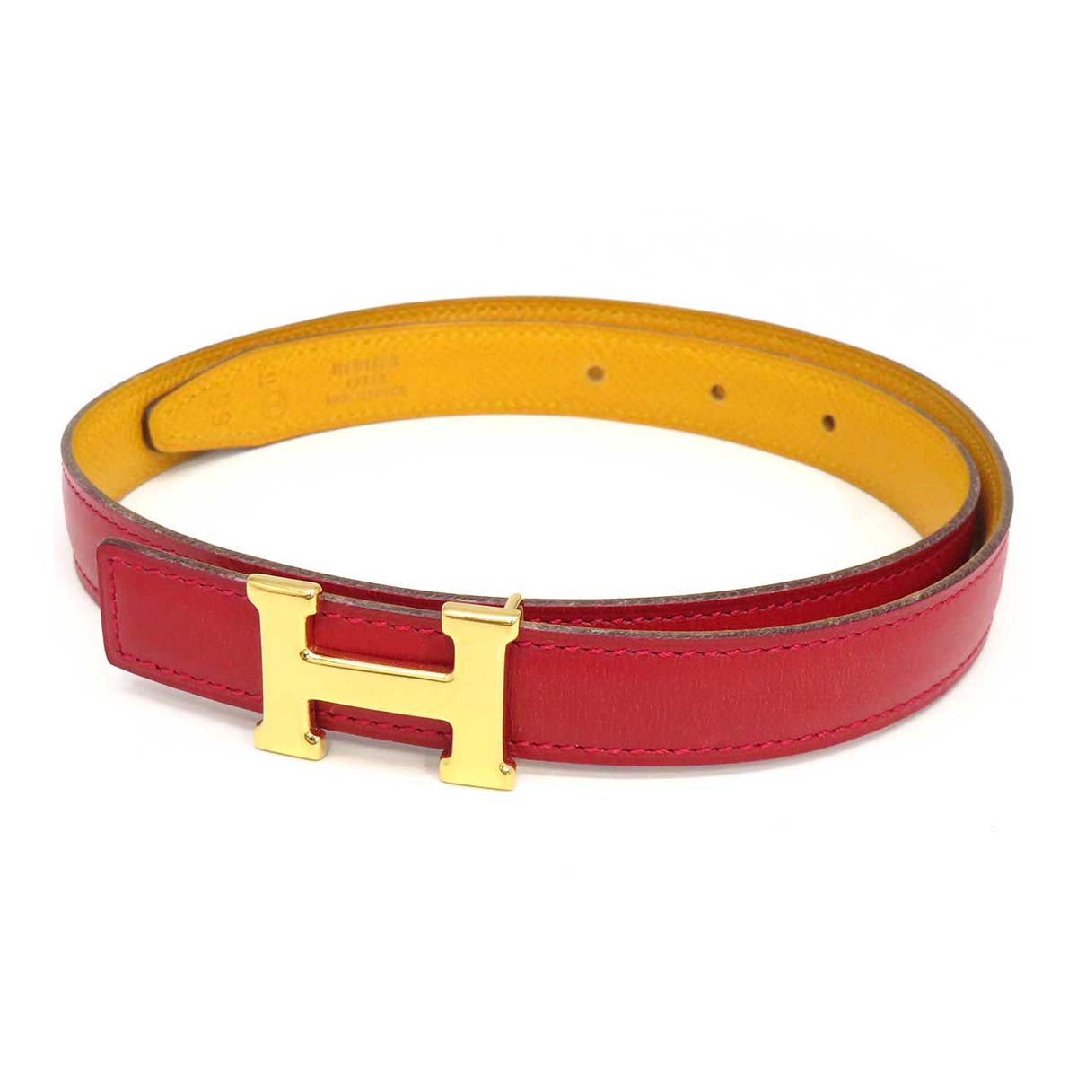 Hermes Reversible Leather Belt Red Yellow