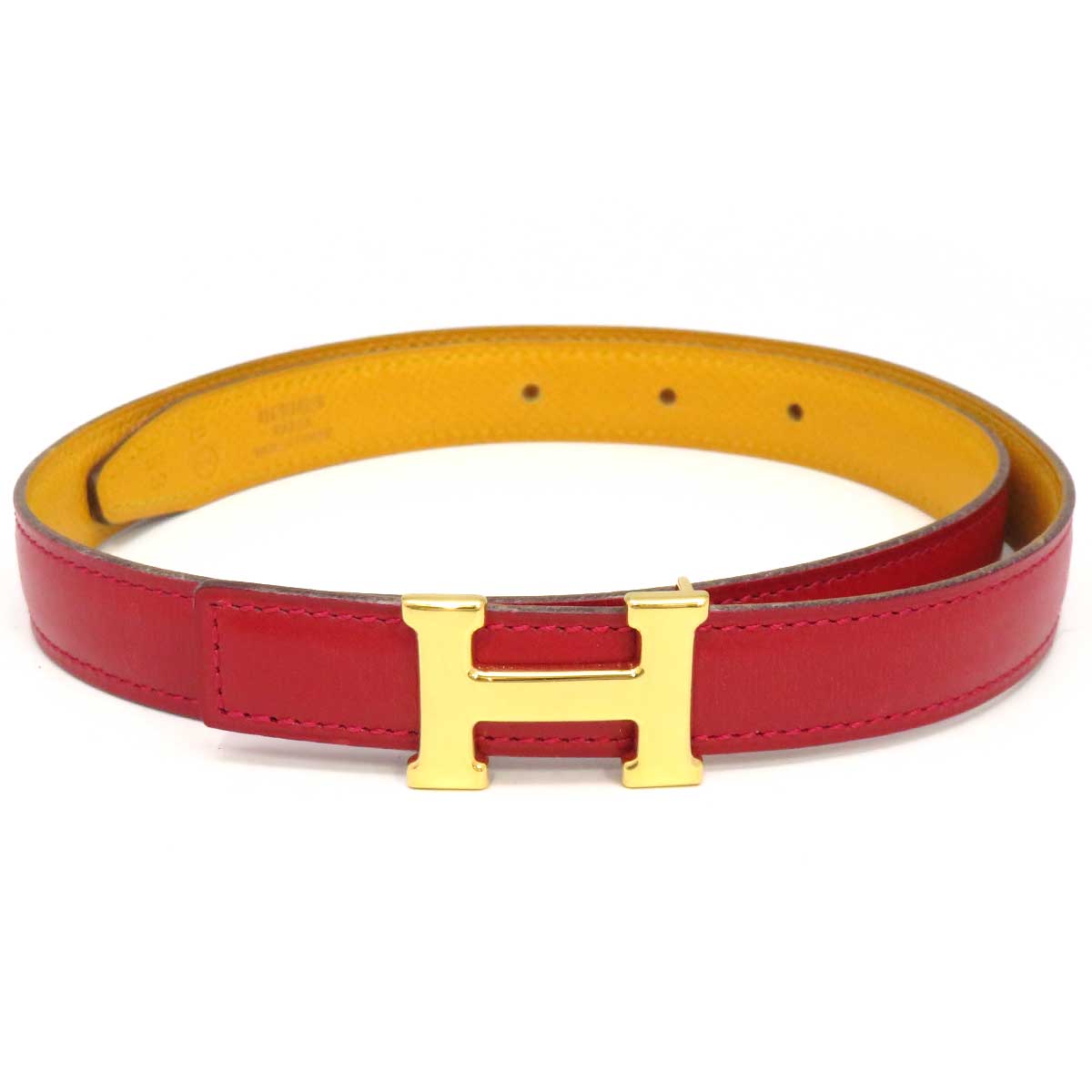 Hermes Reversible Leather Belt Red Yellow