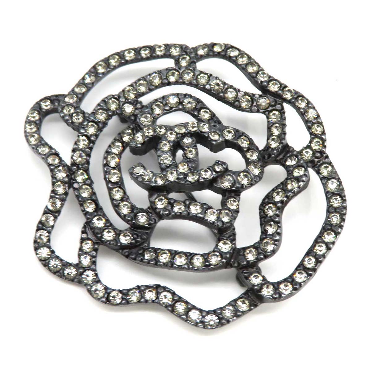 Chanel Metal Camellia Rhinestone Brooch