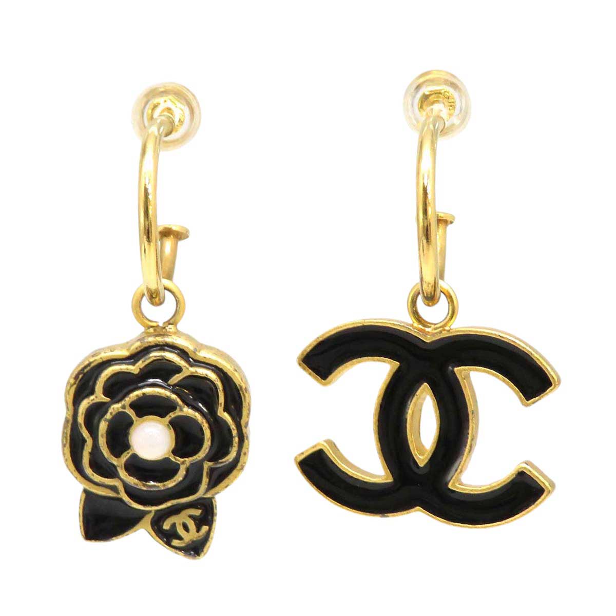 Chanel Metal Enamel Camellia Swing Earrings