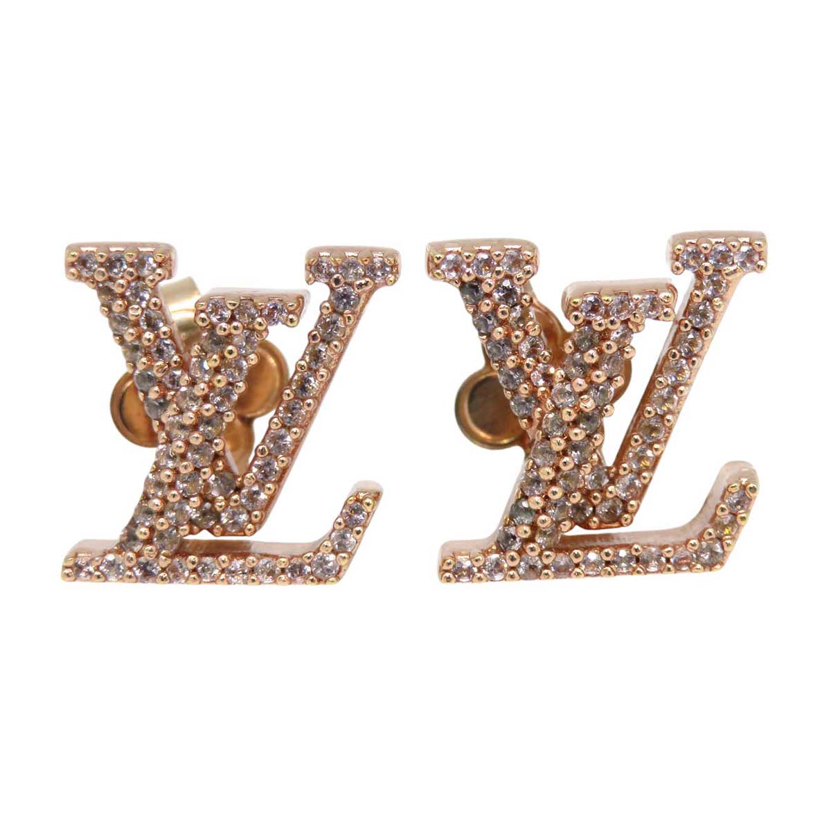 Louis Vuitton Rhinestone Pink Gold Metal Iconic Earrings