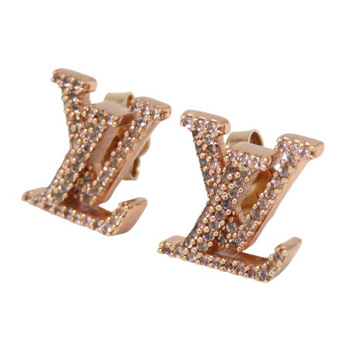 Louis Vuitton Rhinestone Pink Gold Metal Iconic Earrings