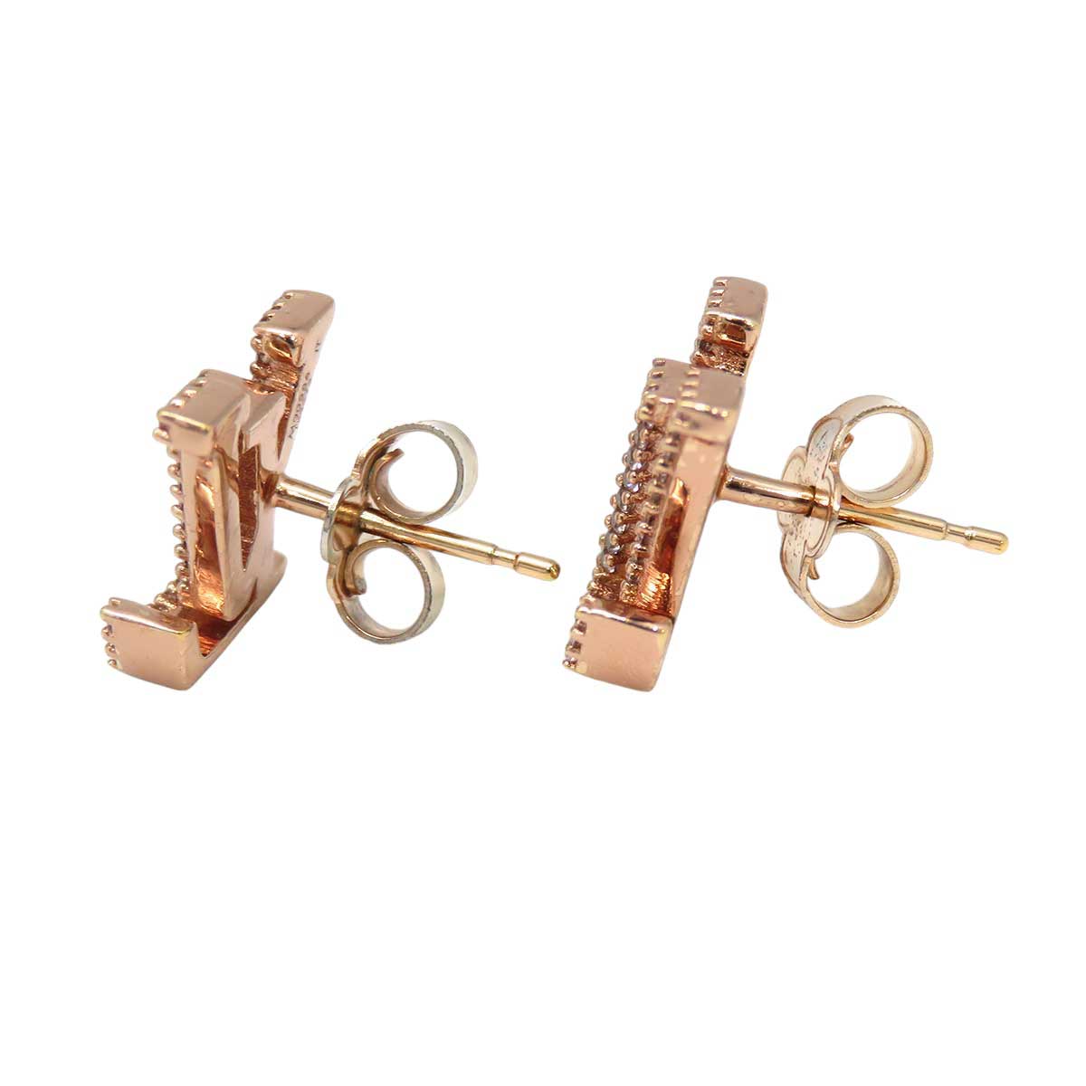 Louis Vuitton Rhinestone Pink Gold Metal Iconic Earrings