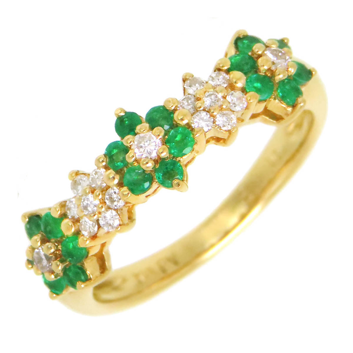 K18YG Emerald Diamond Flower Ring