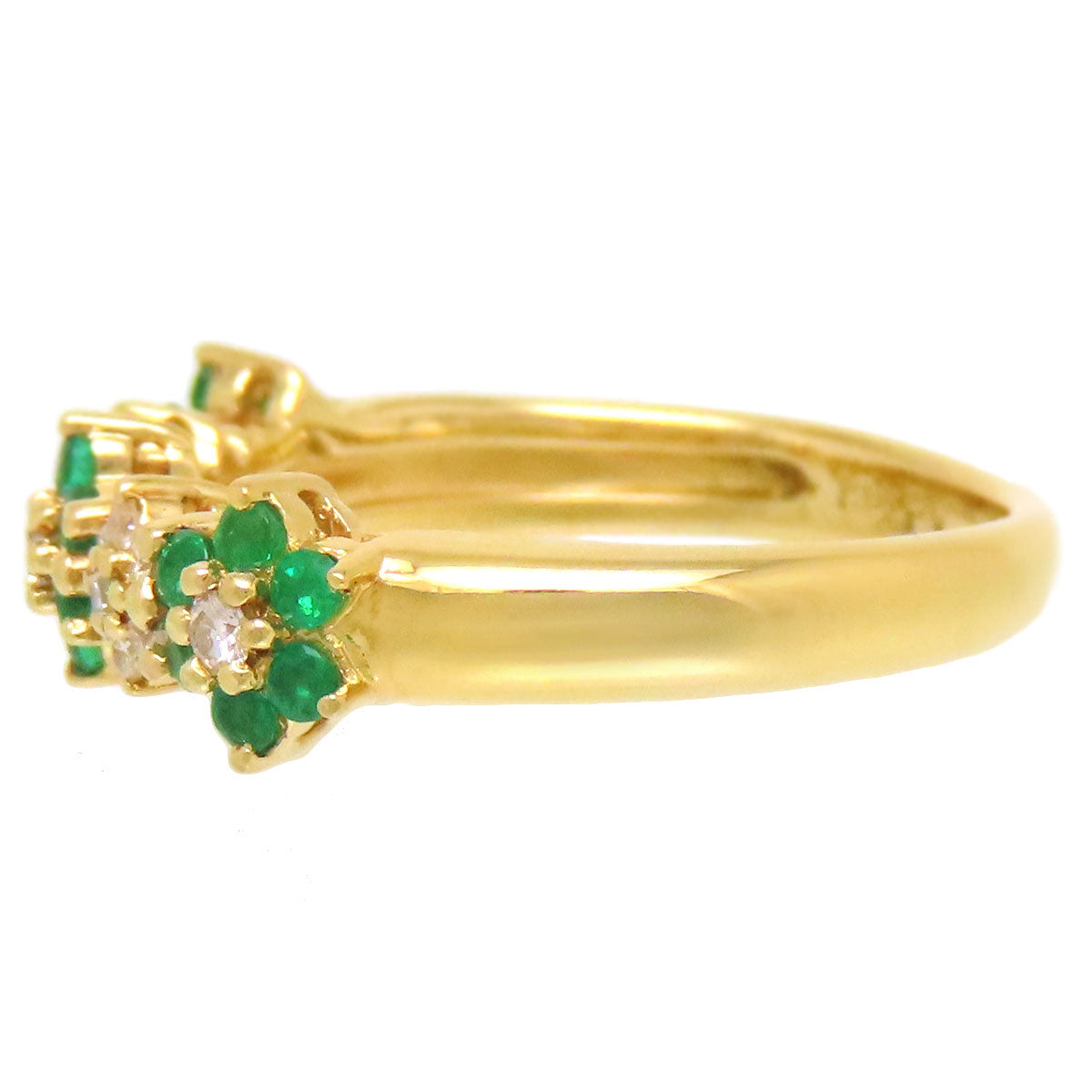 K18YG Emerald Diamond Flower Ring