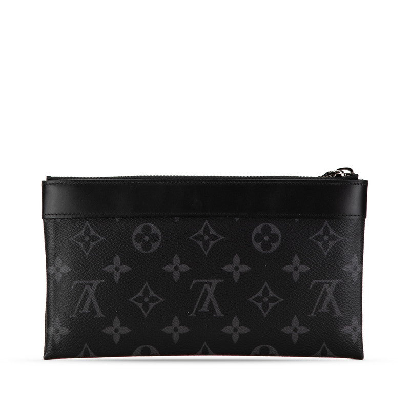 Louis Vuitton Monogram Eclipse Discovery Clutch Bag M62291 Black PVC Leather in Very Good Condition