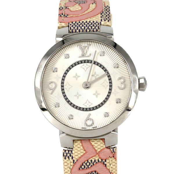 Louis Vuitton Tambour Monogram Stainless Steel Quartz