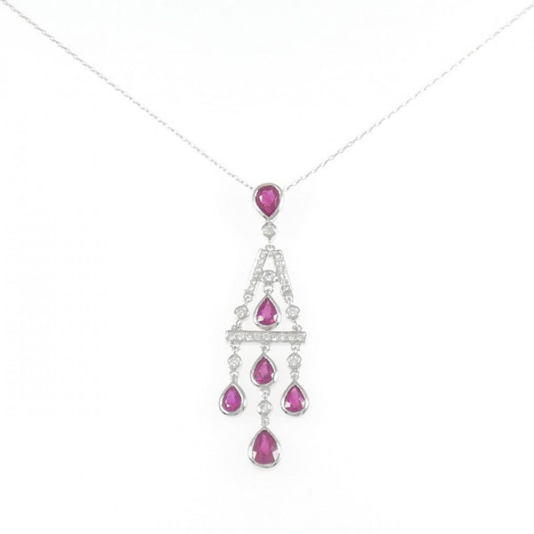 Au750 White Gold 1.39CT Ruby Diamond Necklace
