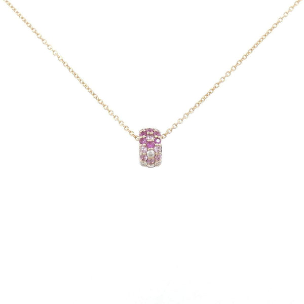 Ponte Vecchio Au750 Pink Gold Round Sapphire Diamond Necklace