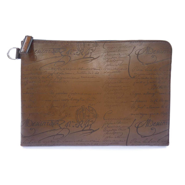 Berluti Nino GM Scritto Leather Clutch Bag