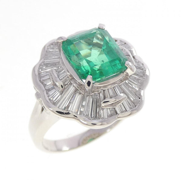 Pt900 Emerald Diamond Ring