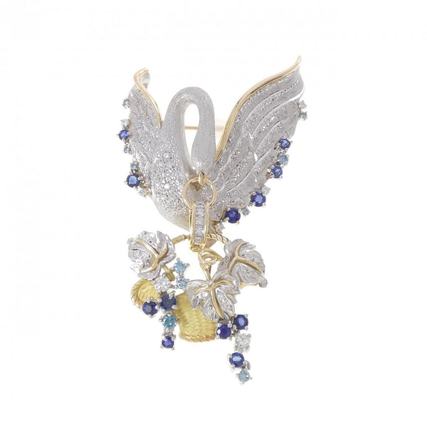 Nobuko Ishikawa Platinum Au750 Sapphire Diamond 2way Brooch