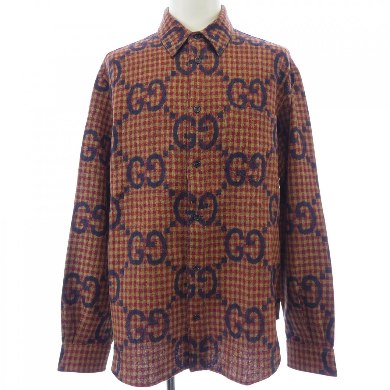 Gucci Maxi GG Gingham Wool Shirt