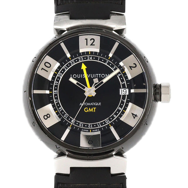 Louis Vuitton Tambour In Black GMT Stainless Steel Watch