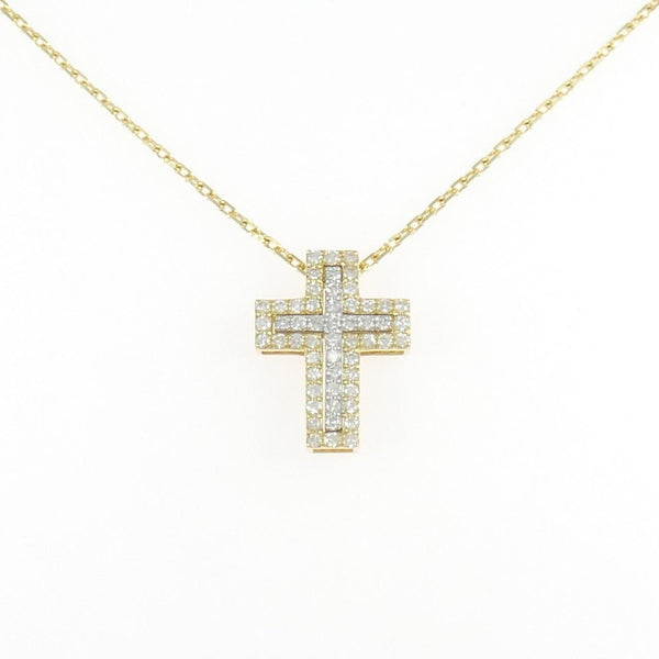 Au750 Two Tone Diamond Cross Necklace