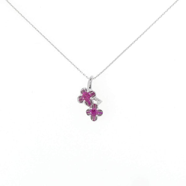 Au750 Flower Ruby Diamond Necklace