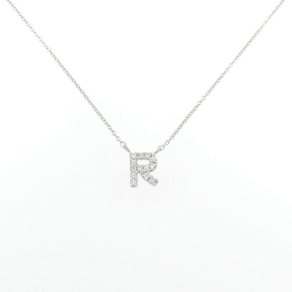 K10 White Gold Initial R Diamond Necklace