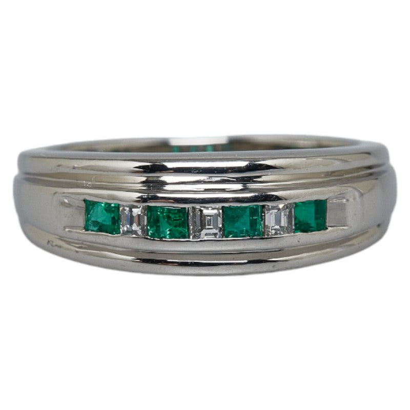 Ladies' PT900 Platinum Ring with 0.19ct Emerald and 0.1ct Diamond, Size 10 (Used)