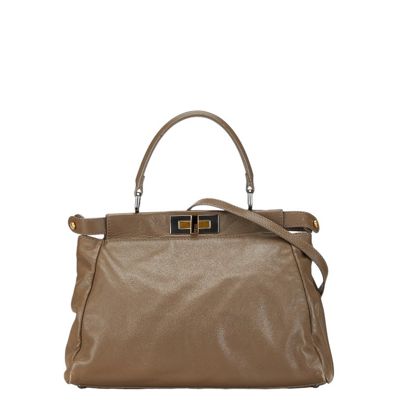 Fendi Peekaboo Leather 2WAY Handbag Brown