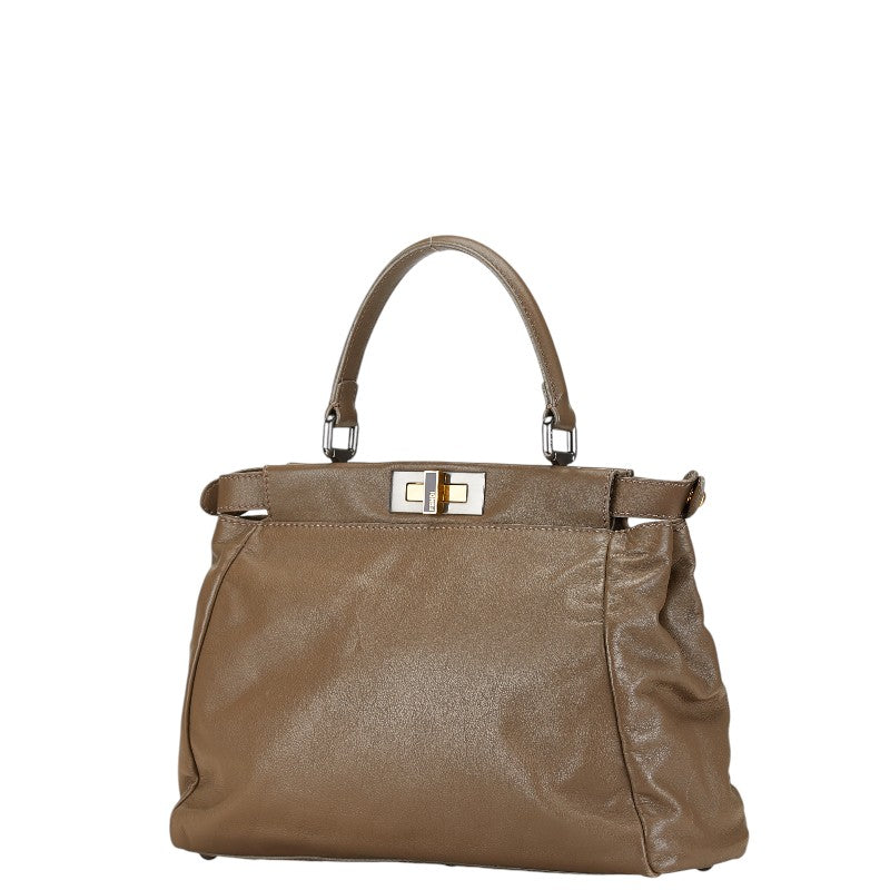 Fendi Peekaboo Leather 2WAY Handbag Brown