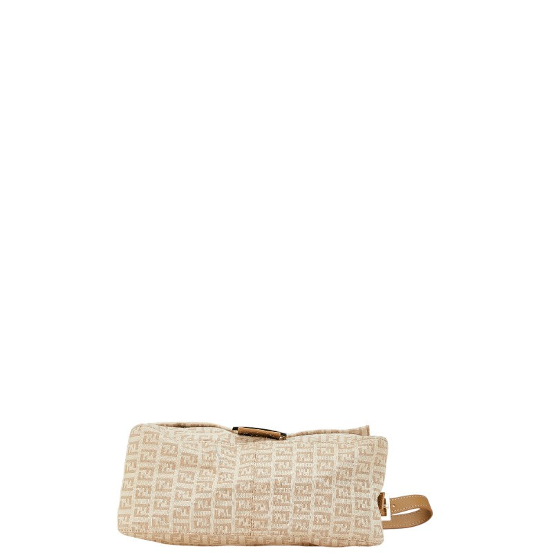 Fendi Zucchino Mamma Baguette Canvas Leather Shoulder Bag