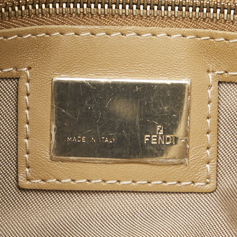 Fendi Zucchino Mamma Baguette Canvas Leather Shoulder Bag