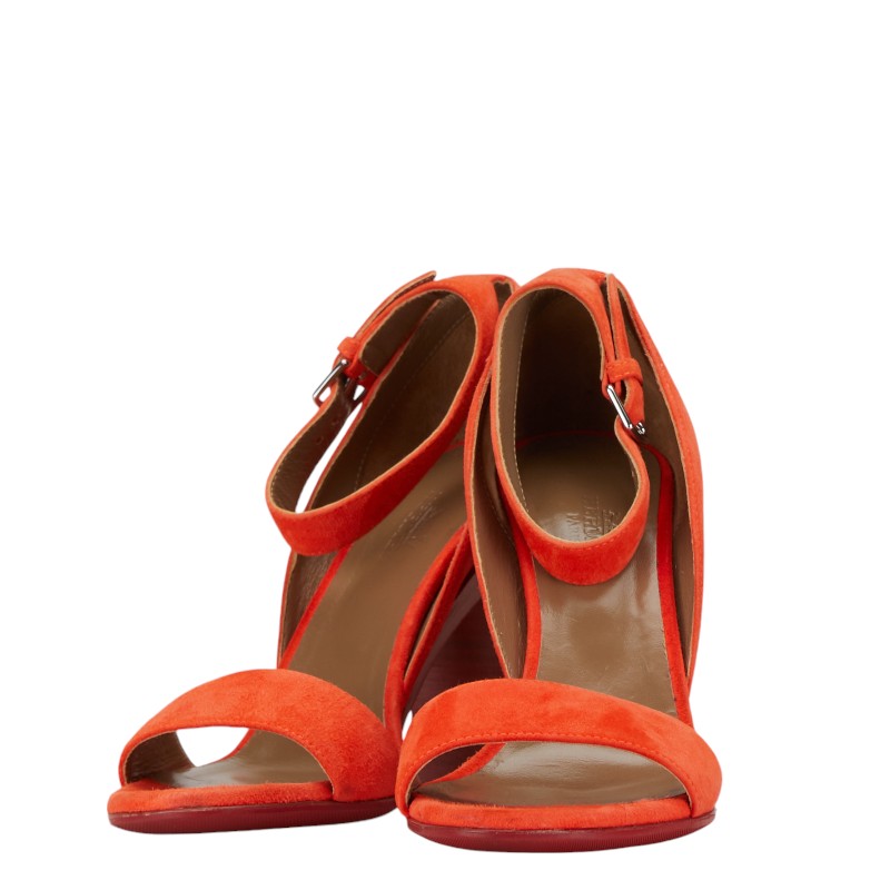 Hermes Suede Heel Sandals Orange