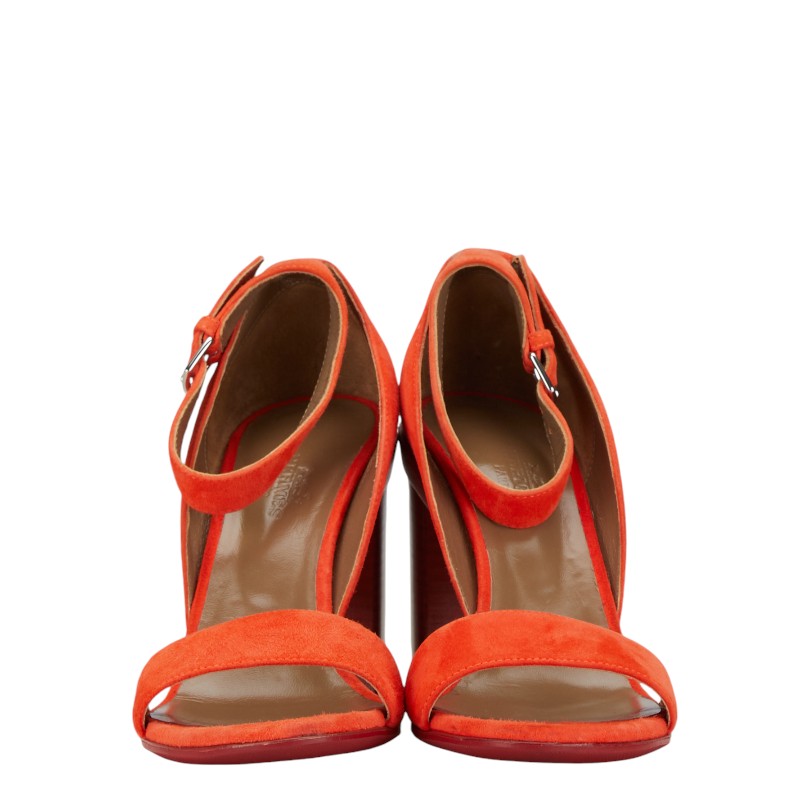 Hermes Suede Heel Sandals Orange