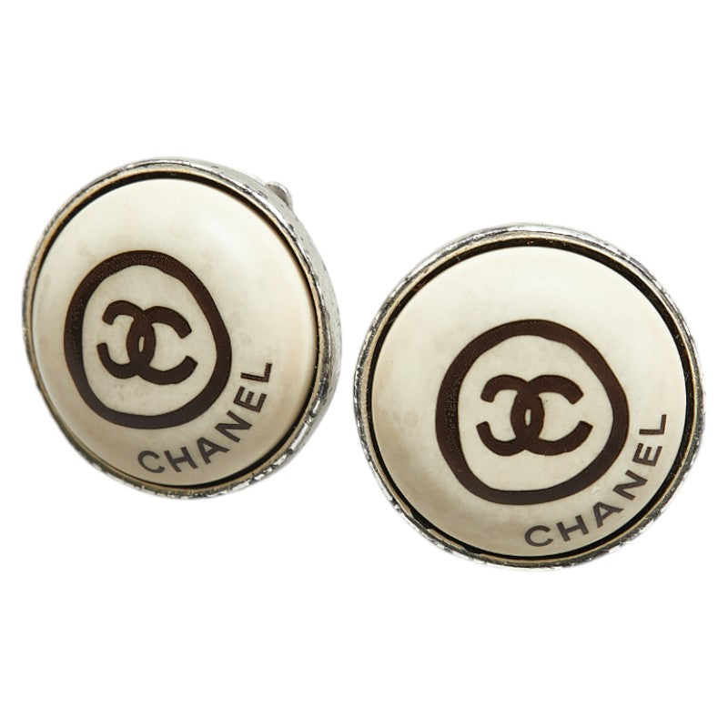 Chanel Coco Mark Round Earrings Silver