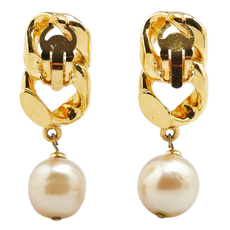 Chanel Vintage Coco Mark Pearl Chain Earrings