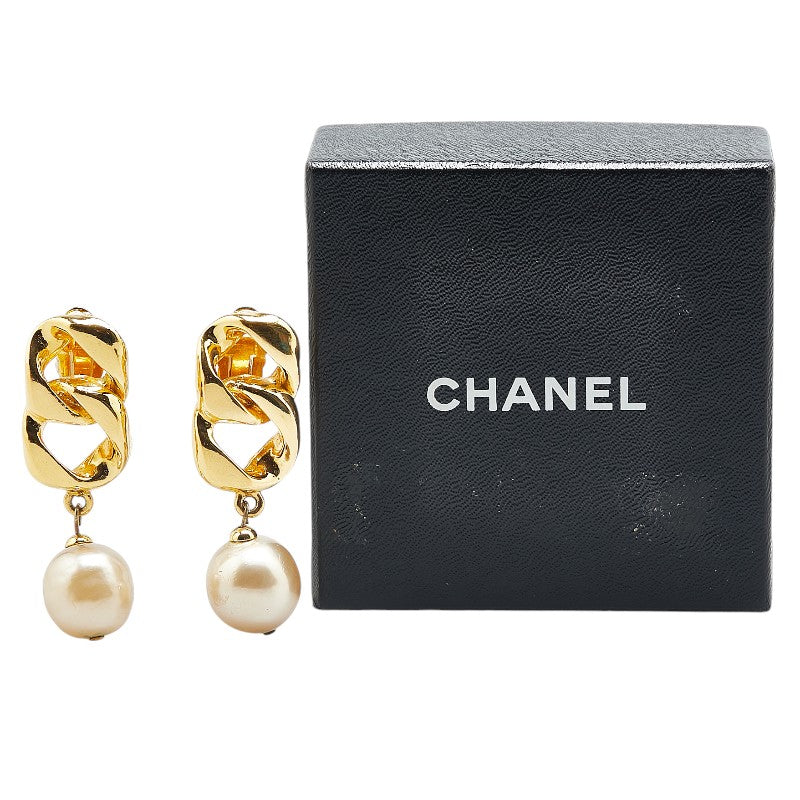 Chanel Vintage Coco Mark Pearl Chain Earrings