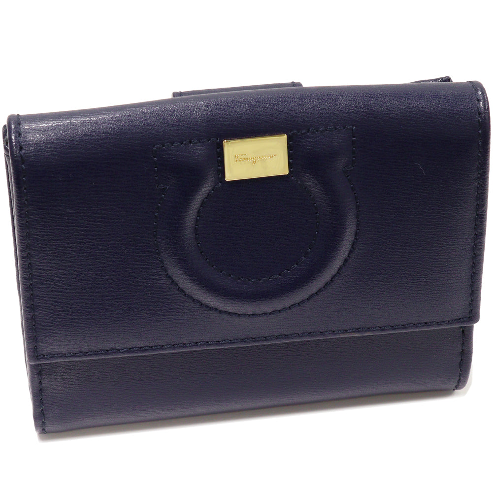 Salvatore Ferragamo Bifold Wallet Gancini Navy 22C844 in Pristine Condition