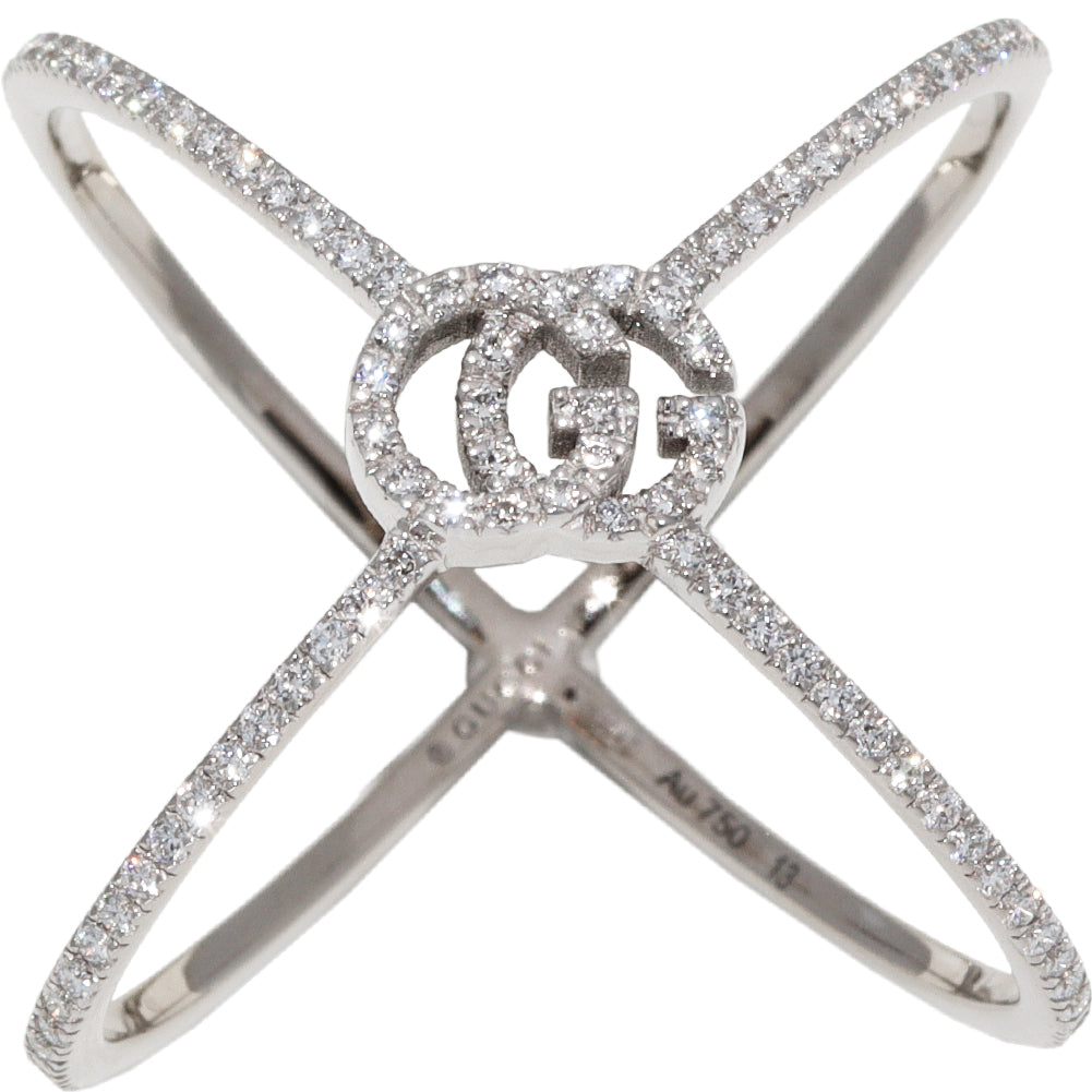 Gucci K18WG White Gold Diamond Ring Size 13 in Great Condition