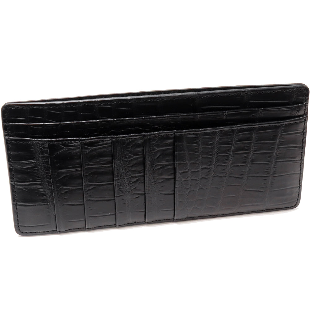 Crocodile Fragment Case Zipper Long Wallet Black in Pristine Condition