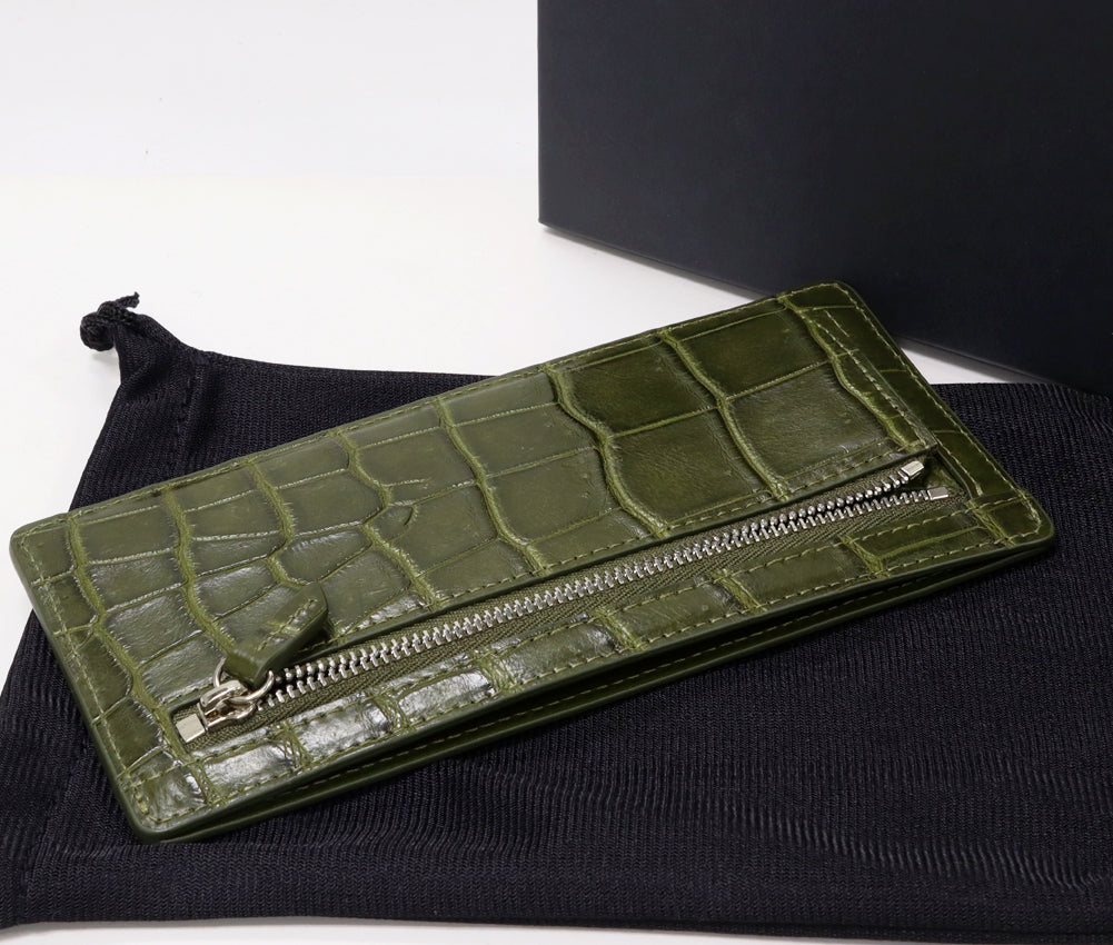 Crocodile Fragment Case Zipper Long Wallet Khaki Green