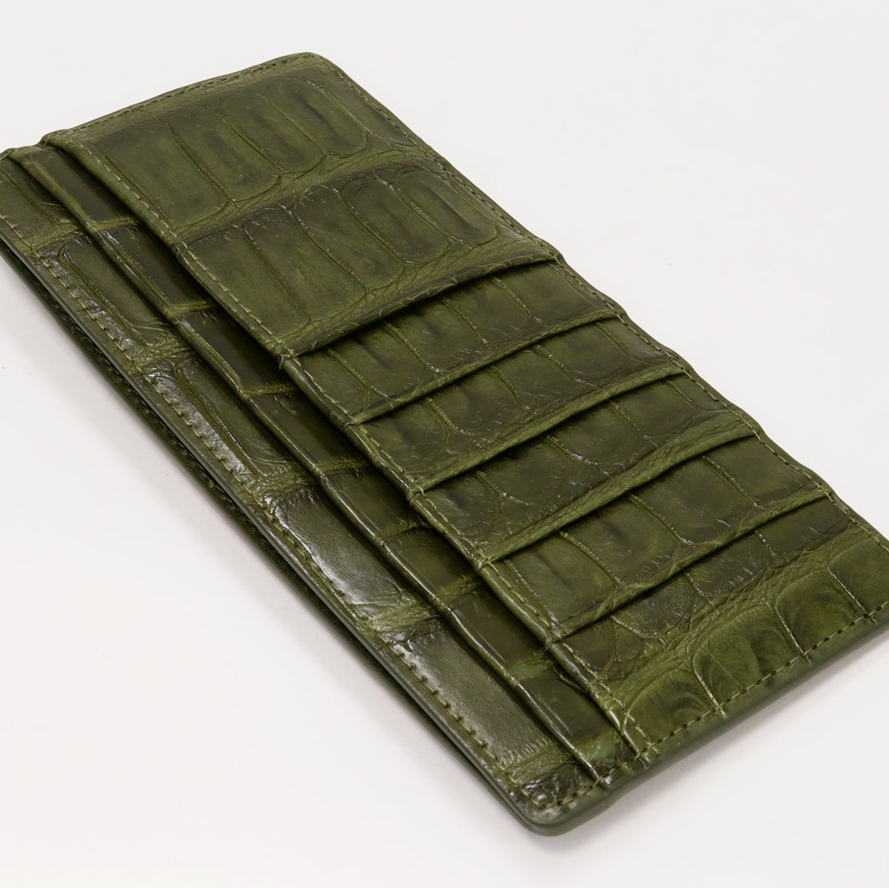 Crocodile Fragment Case Zipper Long Wallet Khaki Green