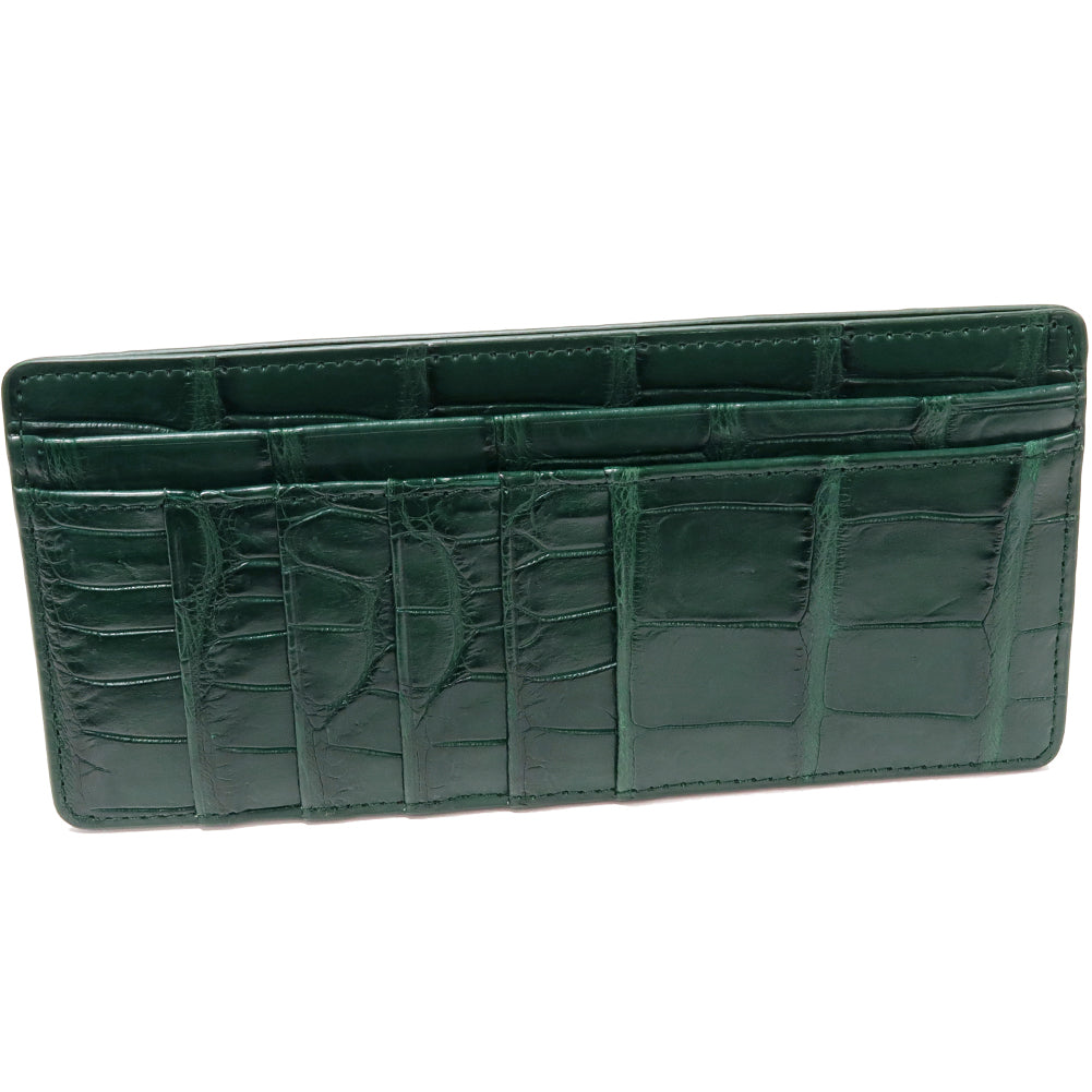 Crocodile Fragment Case Zipper Long Wallet Peacock Green in Pristine Condition