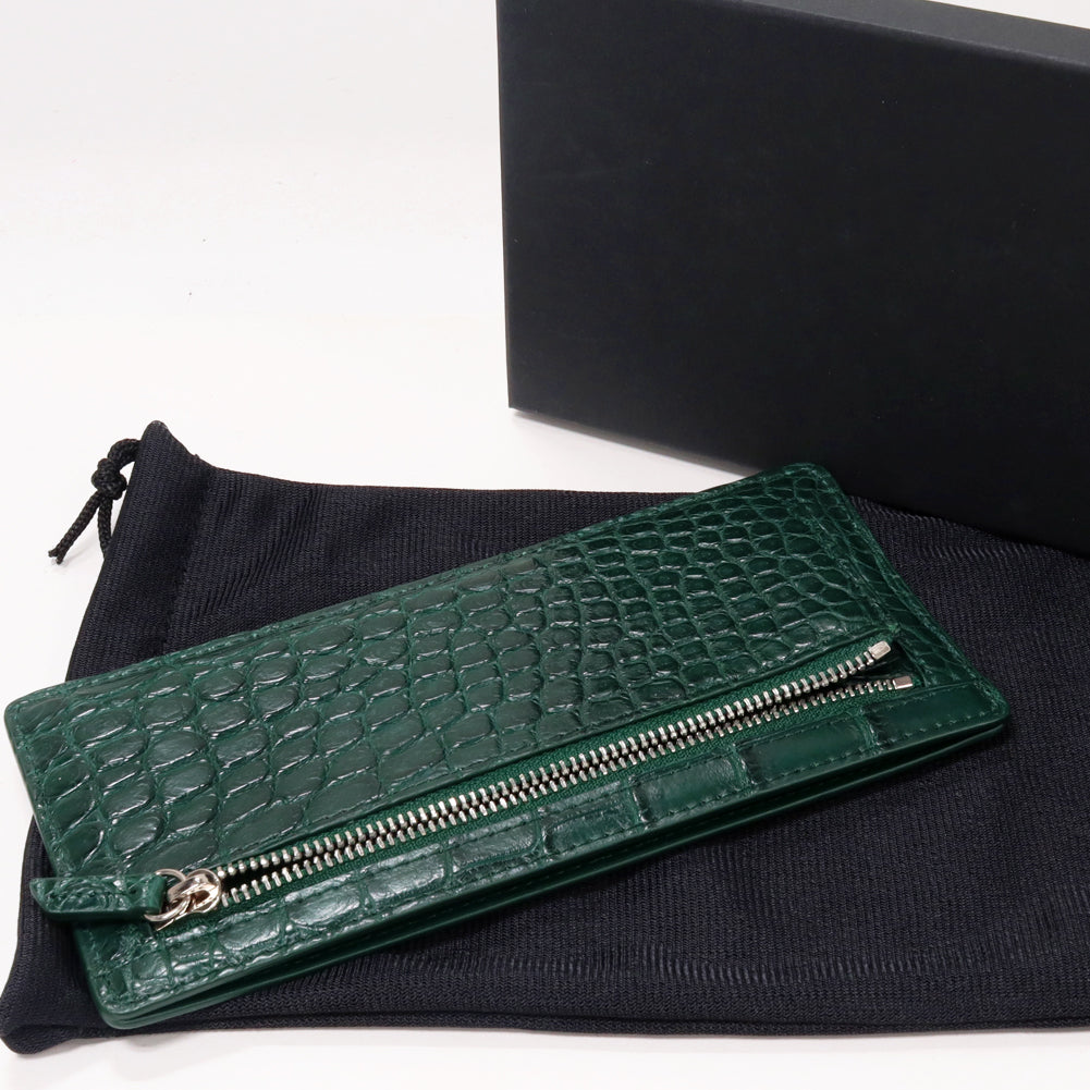 Crocodile Fragment Case Zipper Long Wallet Peacock Green