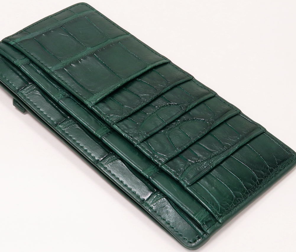 Crocodile Fragment Case Zipper Long Wallet Peacock Green