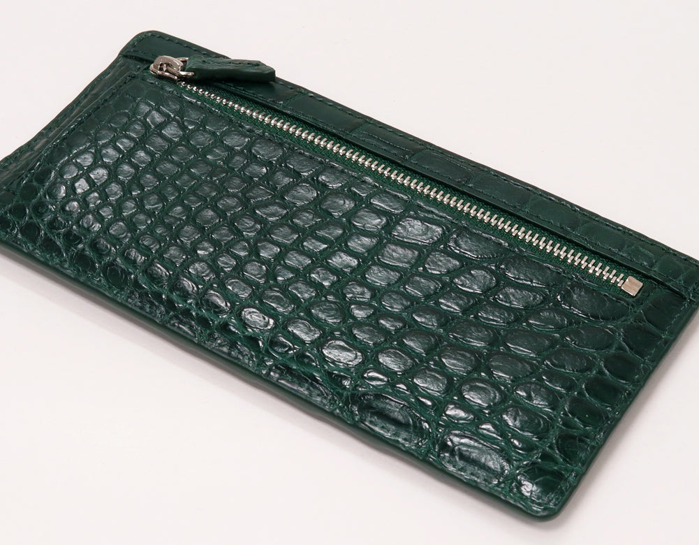 Crocodile Fragment Case Zipper Long Wallet Peacock Green