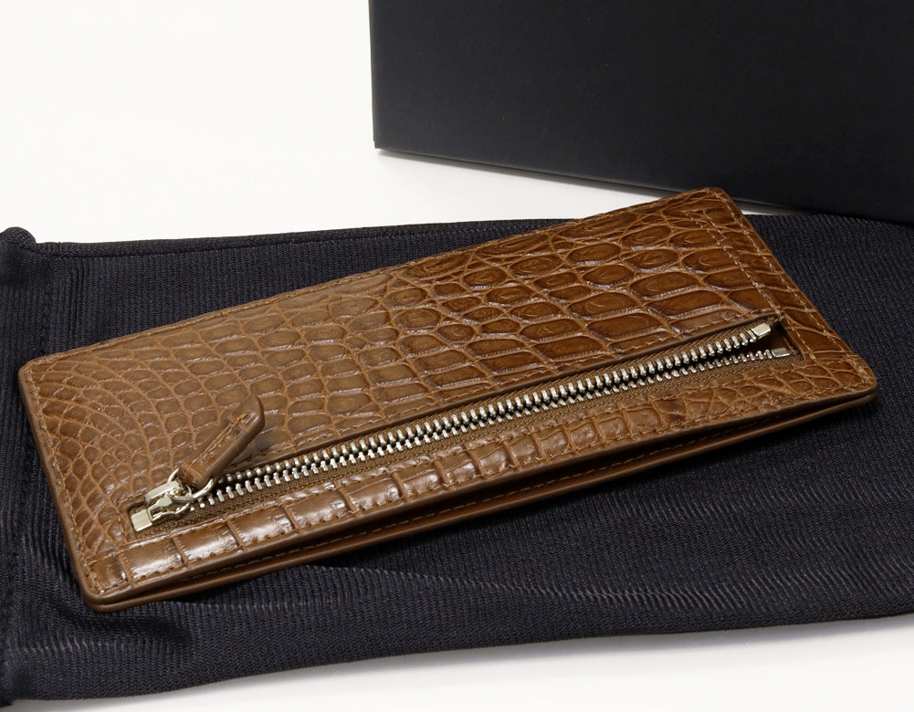 Crocodile Fragment Case Long Wallet Brown