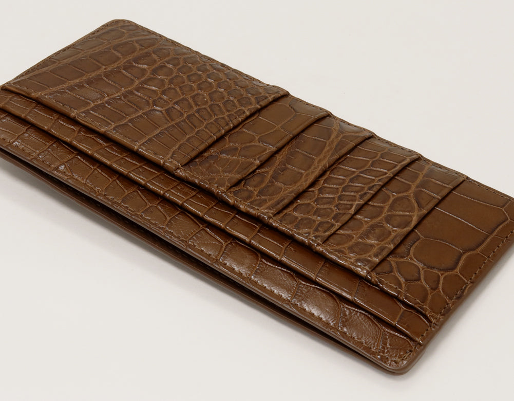 Crocodile Fragment Case Long Wallet Brown