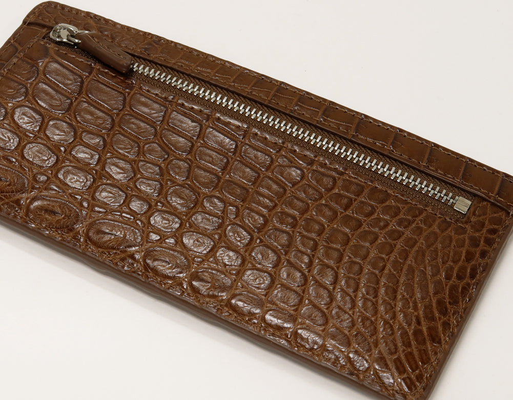 Crocodile Fragment Case Long Wallet Brown