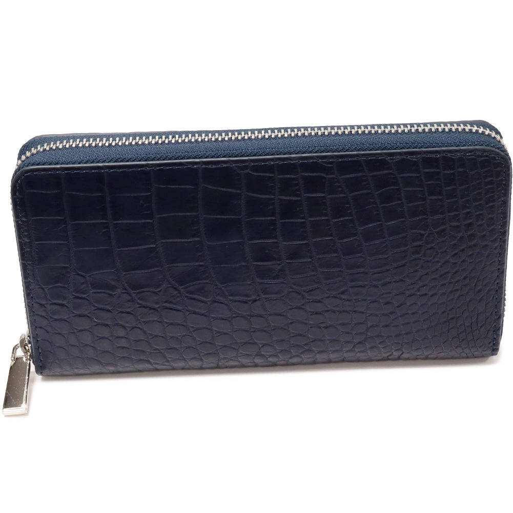 Crocodile Round Zipper Long Wallet Navy