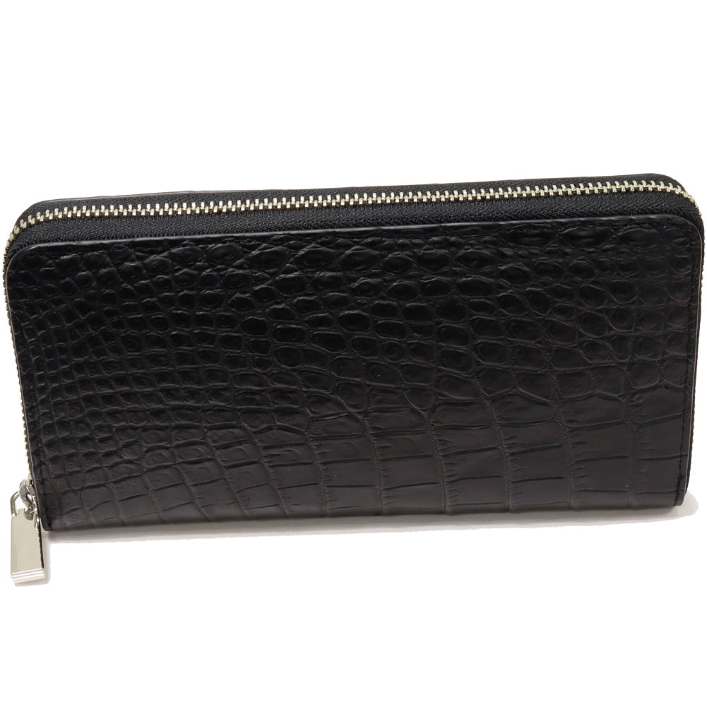 Crocodile Round Zipper Long Wallet Black in Pristine Condition