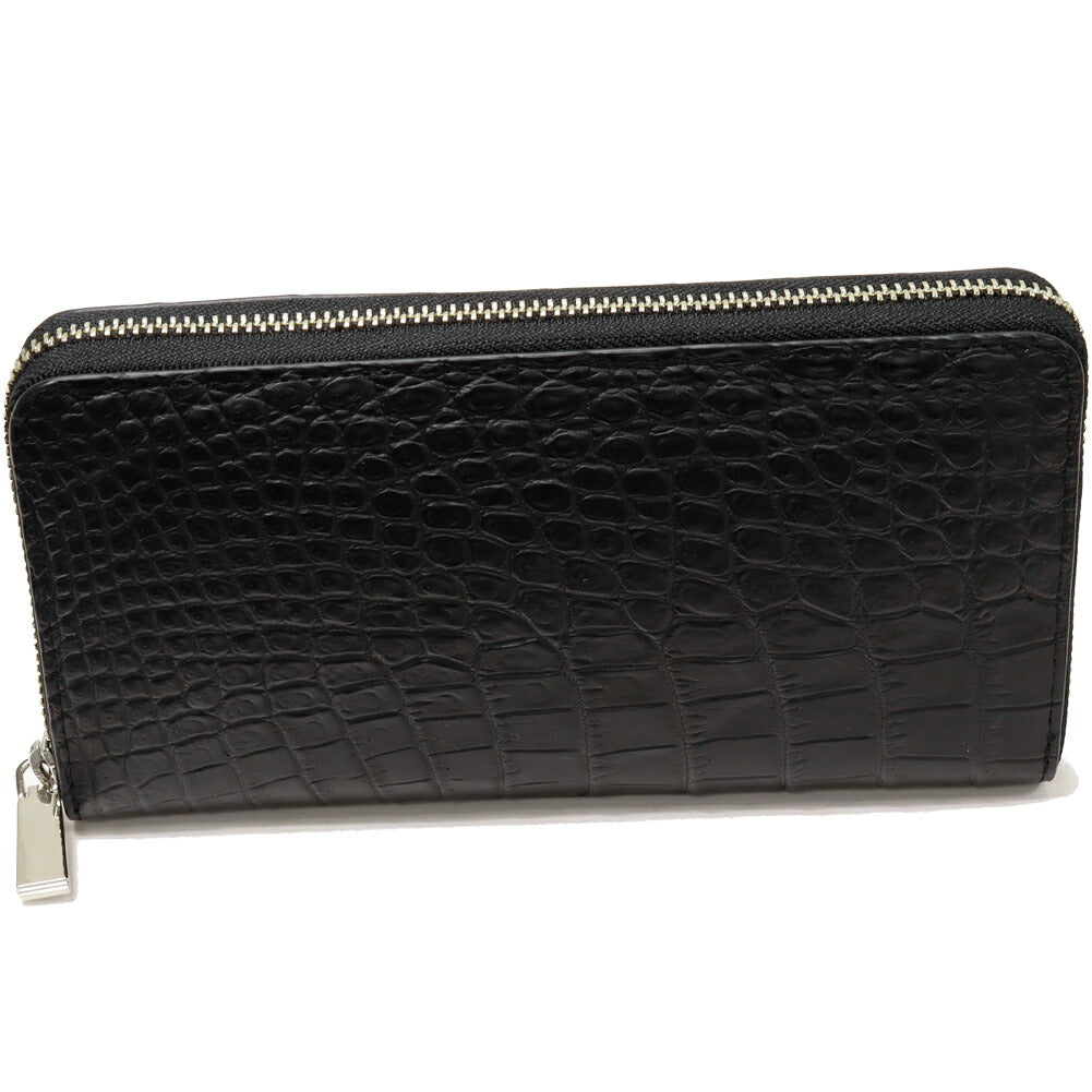 Crocodile Round Zipper Long Wallet Black