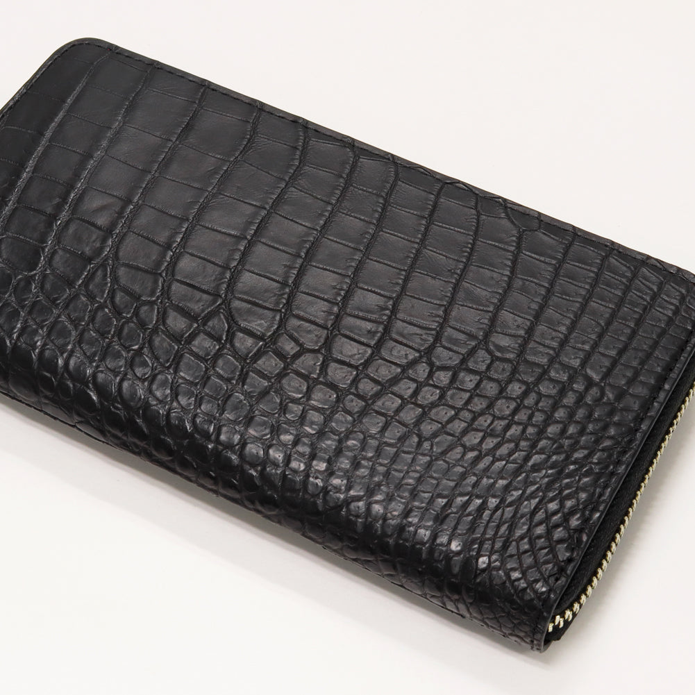 Crocodile Round Zipper Long Wallet Black