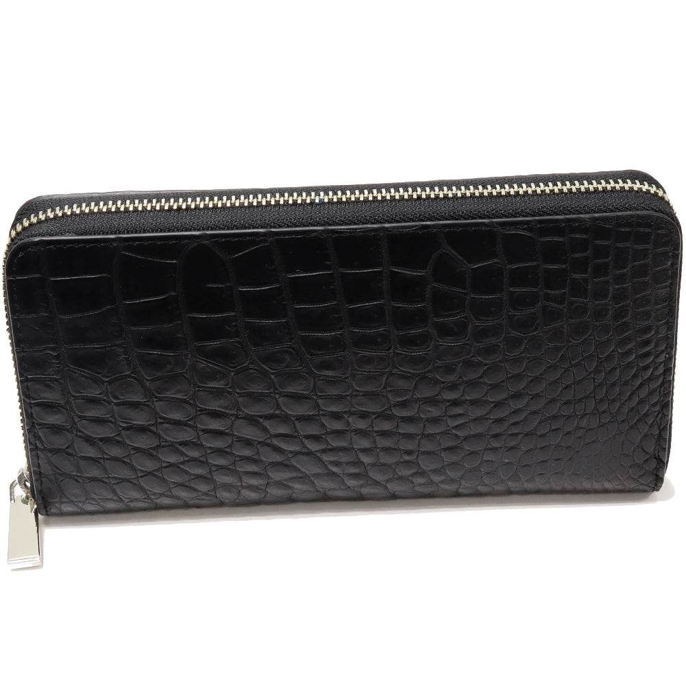 Crocodile Round Zipper Long Wallet Black in Pristine Condition