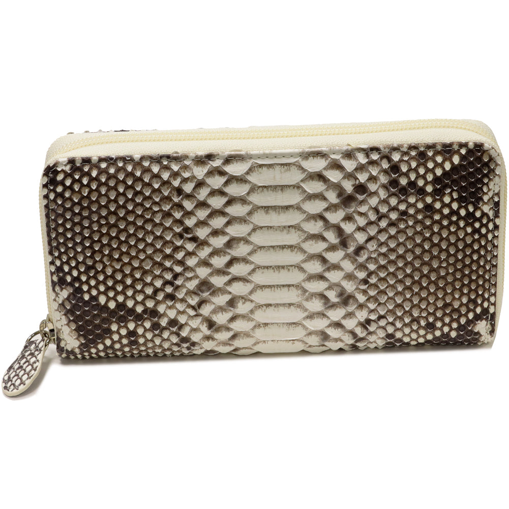 Python Round Zipper Long Wallet Beige White