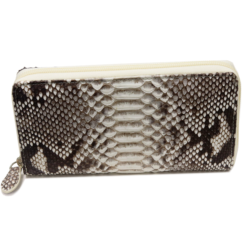 Python Round Zipper Long Wallet Beige White in Pristine Condition